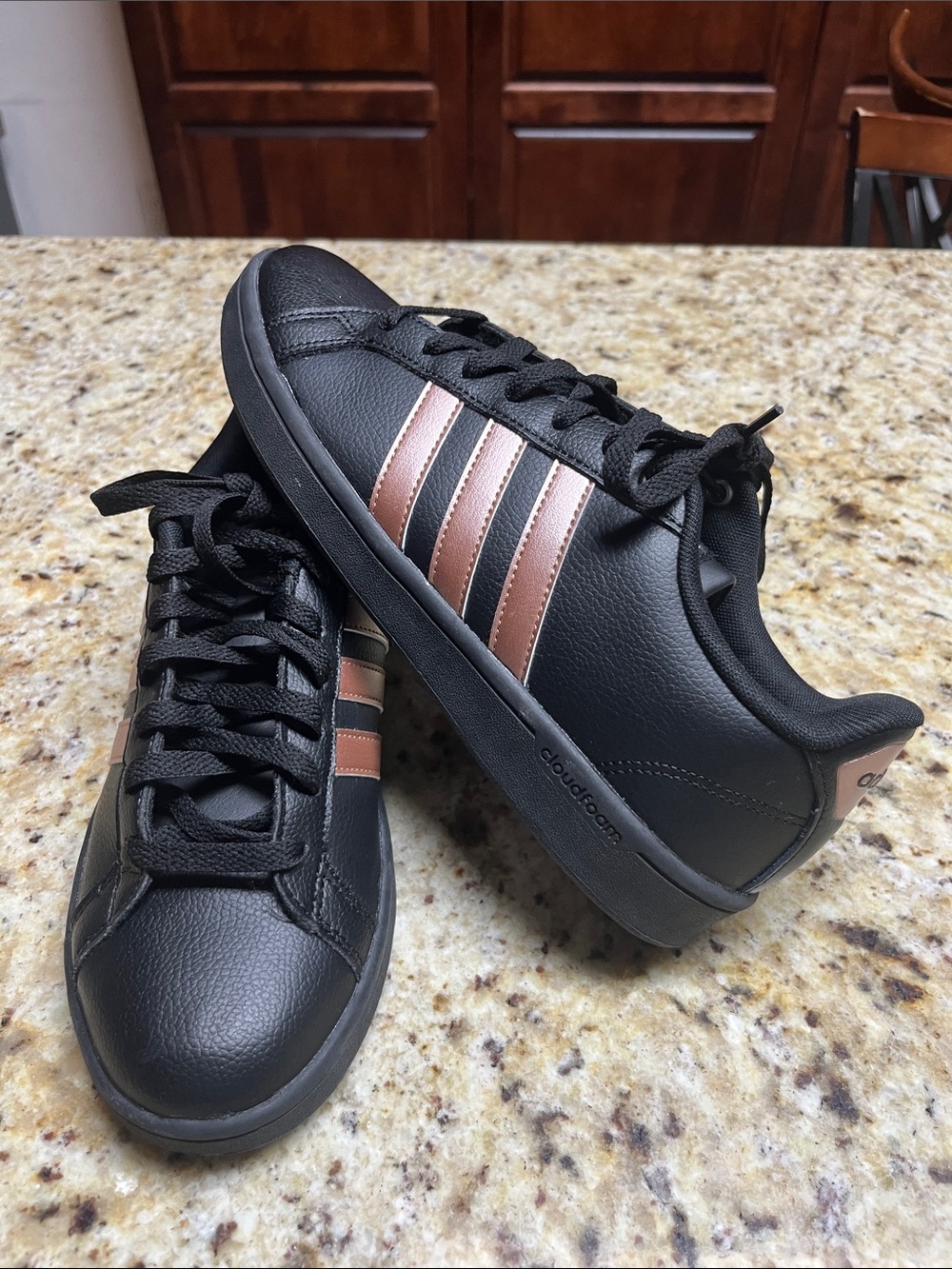 Adidas Black Sneakers with Rose Gold Stripes